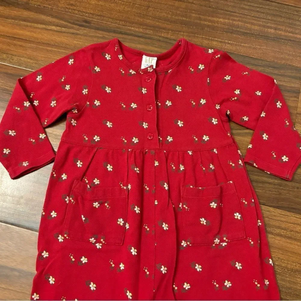 Baby Gap vintage red floral long sleeve jumpsuit romper